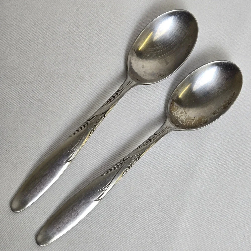 2 Gorham Stegor Stainless Teaspoons, Wheat‎ Pattern, 6